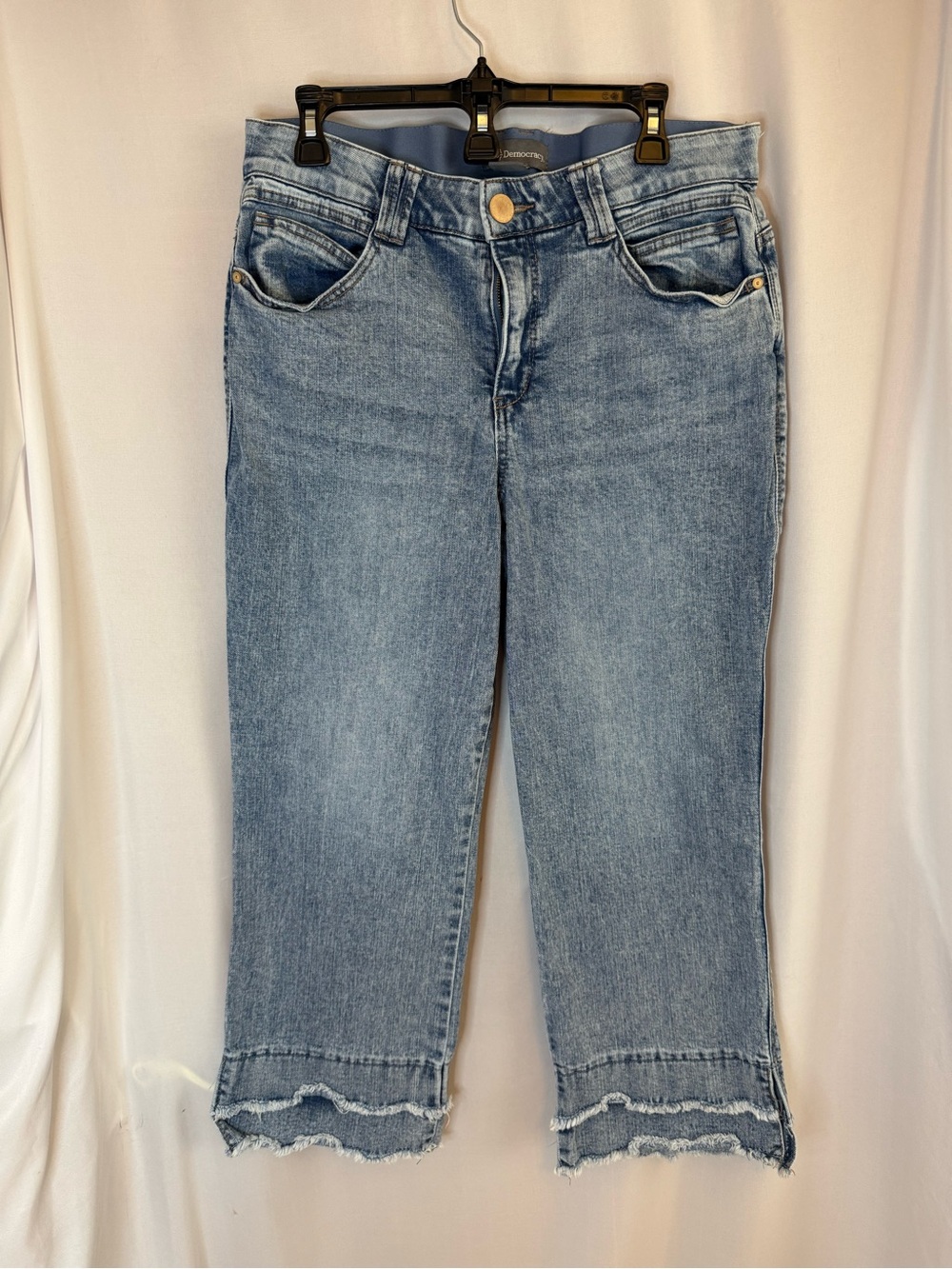 Democracy Ab-Solution Light Wash Distressed Step Hem Crop Jeans Size 14